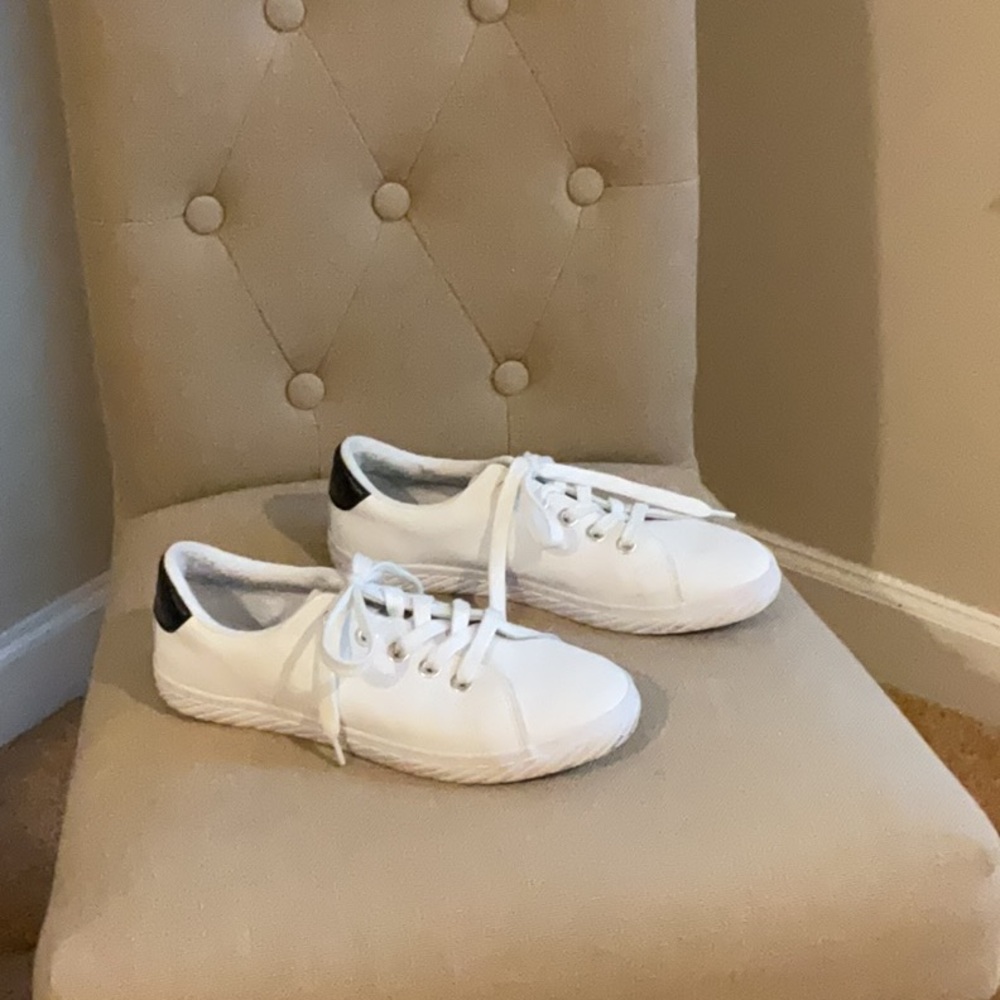 White Leather Sneakers with Black Accents